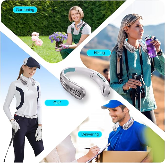 Portable Neck Fans that Blow Cold Air, Rechargeable Personal Small Wearable Cooler With 3-Speed, LED Display, 5000mAh, Type-C Port, Gift For Women, Dad, Birthday, Father, Travel, Outdoor, Grey