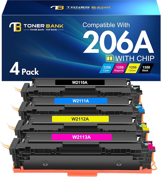 206A Toner Cartridges 4 Pack M283fdw M283cdw Set Compatible Replacement for HP 206A 206X Color LaserJet Pro MFP M255dw M255nw M283 M255 Printer High Yield Ink (with Chip) (Black Cyan Yellow Magenta)
