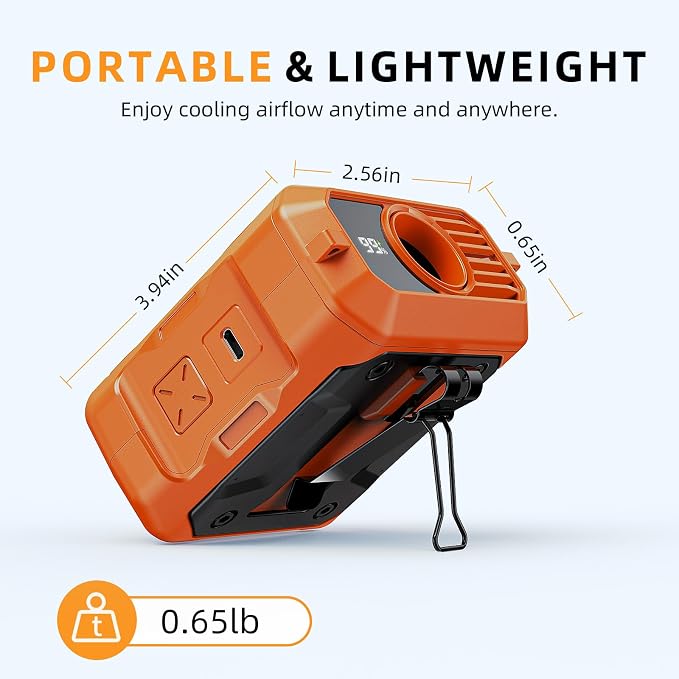 ASNUG Portable Waist Fan Rechargeable, 10000mAh Battery Powered & 45H Runtime, 10-Speed Personal Fan w/Lanyard, Flash Light, LED Display, Clip on Wearable Belt for Jogging Hiking Jobsite Warehouse