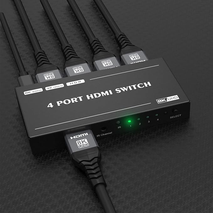 Y.D.F 8K@60Hz HDMI Switcher 4 in 1 Out Aluminum Support 4K@120Hz HDR10+ HDCP 2.3 CEC HDMI 2.1 Switch Splitter Compatible with PS5/4 Xbox X/S Nintendo Switch/OLED Roku Apple TV Fire Stick UHD TV