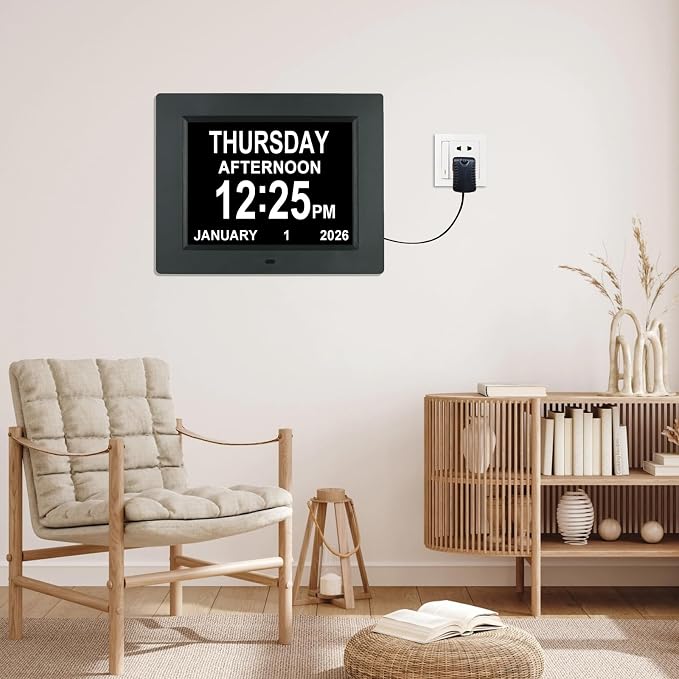 Aowasi Digital Clock Large Display with Date and Day of Week, 8 Alarm Options, Extra Large Digital Clock with Non-Abbreviated Day & Month Alarm Clocks for Seniors Dementia(Black)