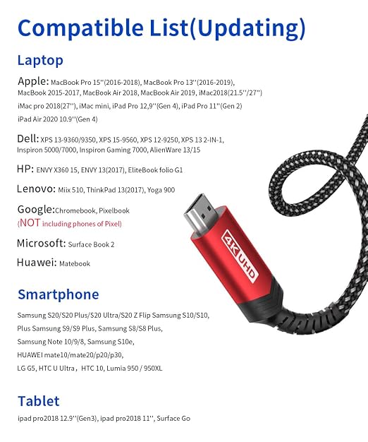 JSAUX USB C to HDMI Cable 6.6ft/2M (4K@60Hz), USB 3.1 Type C to HDMI 2.0 Cord, HDR, HDCP 2.2 Compatible with iPhone 16/16 Plus/16 Pro/16 Pro Max, Galaxy S24 S23 S22, iPad Pro -Red