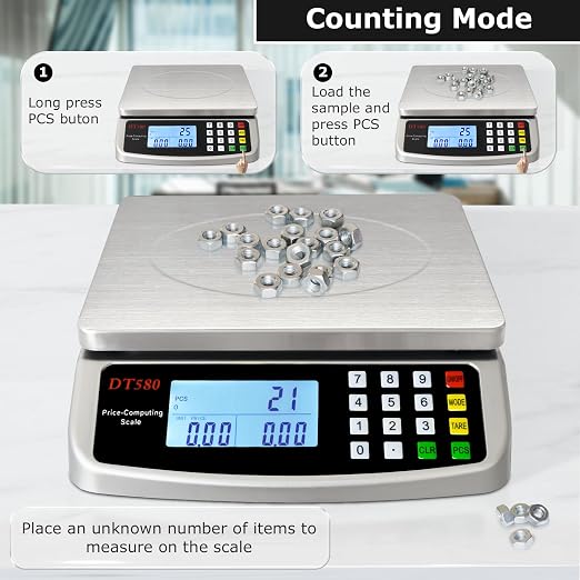 110lb/50kg Food Scale Digital Kitchen Scale with Tray Large LCD Display 304 Stainless Steel Commercial Price Computing Scale Counting Scale for Baking Cooking Meat Industry Counting Adapter Included