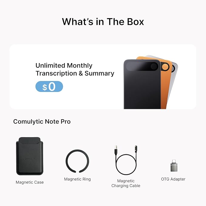Comulytic Note Pro AI Voice Recorder, AI Note Taker w/Unlimited Transcribe & Summarize, App Control Digital Video Recorder, Support 113 Languages & Ultra-Slim for Meetings, Calls, Lectures Dark Black