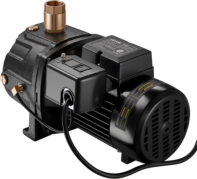 VEVOR 1 HP Shallow Well Jet Pump, AC 115/230 Volt, 1400 GPH Dual Voltage Cast Iron Well Jet Pump, with 164 ft Max Head Lift, Automatic Pressure Switch, for Garden Irrigation Lawn Sprinkler System
