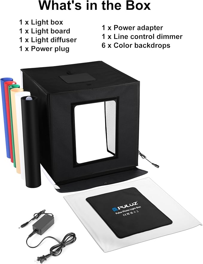 PULUZ Portable Light Box, 16"x16" Professional Dimmable Photo Box Photography with High CRI 144 LED Lights, Upgraded Lightbox with 6 Backdrops for Product Photography