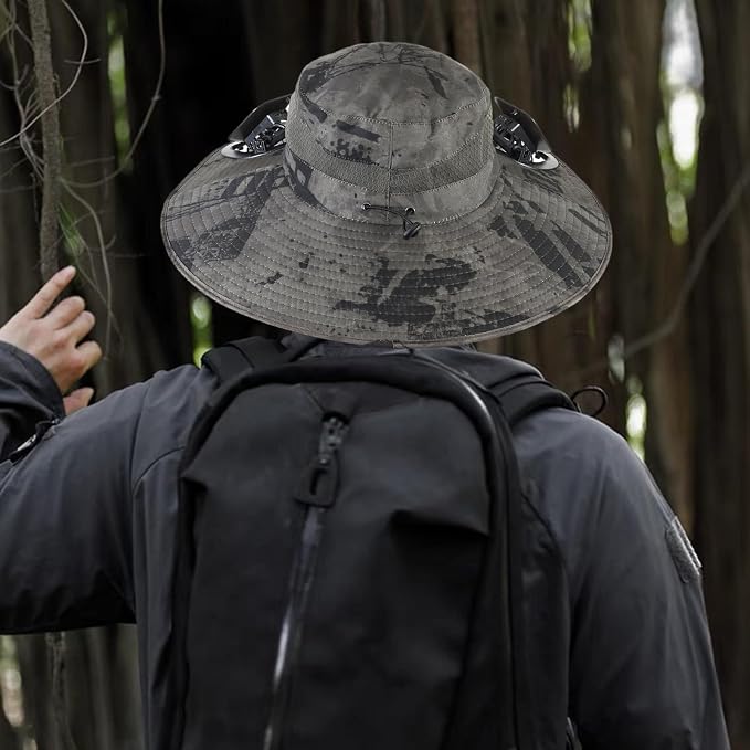 Outdoor Solar Powered Fan Hat for Men Women Breathable Wide Brim Hat with 2 Fans UPF 50+ Fishing Hat Beach Bucket Sun Hat