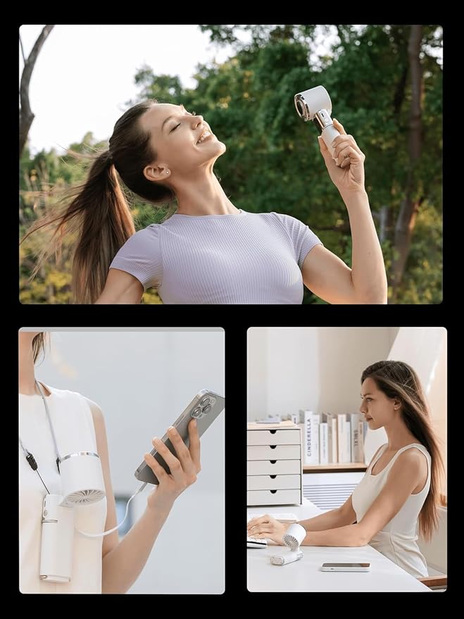Portable Handheld Turbo Fan with Ice Cooling, 9000mAh Rechargeable Personal Fan, 100-Speed Wind, Built-in Type-C Cable, LED Display,135° Tilt Foldable for Desk/Neck/Travel-White
