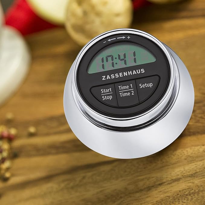 Zassenhaus Magnetic Retro Digital Kitchen Timer, 2.75-Inch, Silver, M072211