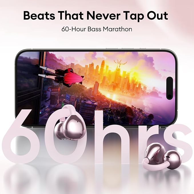 PAXA Stylish Open Ear Clip On Earbuds with Removable Butterfly Earring, Clip On Headphones with LCD Touch Screen, Fashionables Open Ear Headphones for Women, Bow Tie Earring Rose Gold Earbuds M100