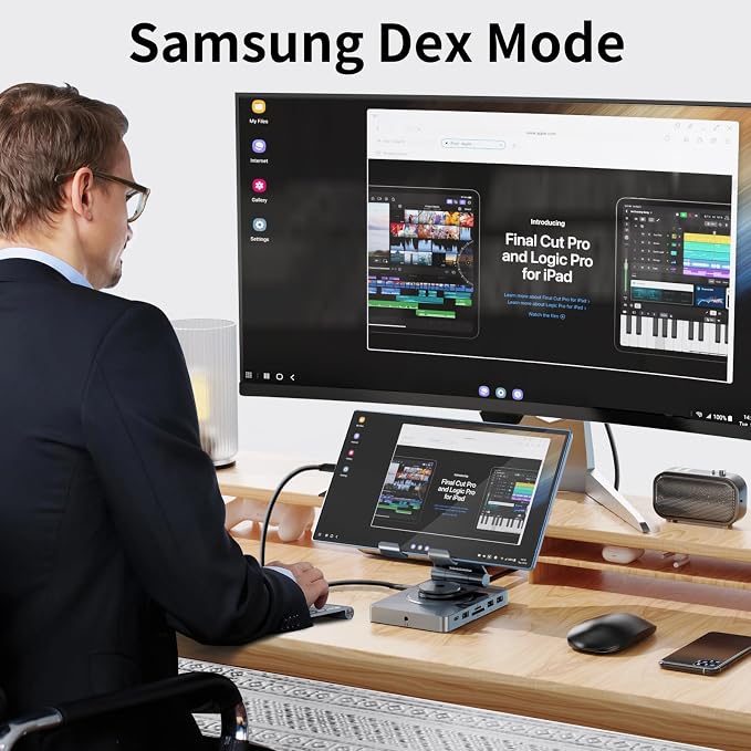 360° Rotating USB C Docking Station for iPad Pro, Tablet, Samsung, Steam Deck, ROG Ally, Legion Go, Msi Claw, etc, 11-in-1 with SD TF 4.0 Reader, 4K@60Hz HDMI, RJ45, Audio, USB A, USB C