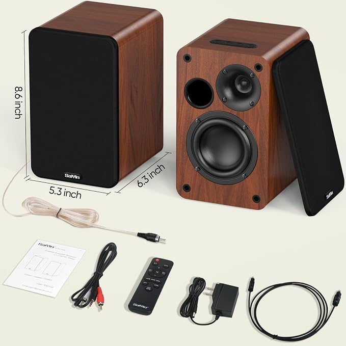 Saiyin Bluetooth Bookshelf Speakers, 30W X 2 Powered TV Speakers with 3.75 Inch Woofer, Turntable Speakers with Optical/AUX/RCA Input for PC and TV | 30W*2, 3.75 Inch Woofer, Optical/AUX/RCA/Bluetooth Input, TV/Turntable/Record Player/Computer/PC