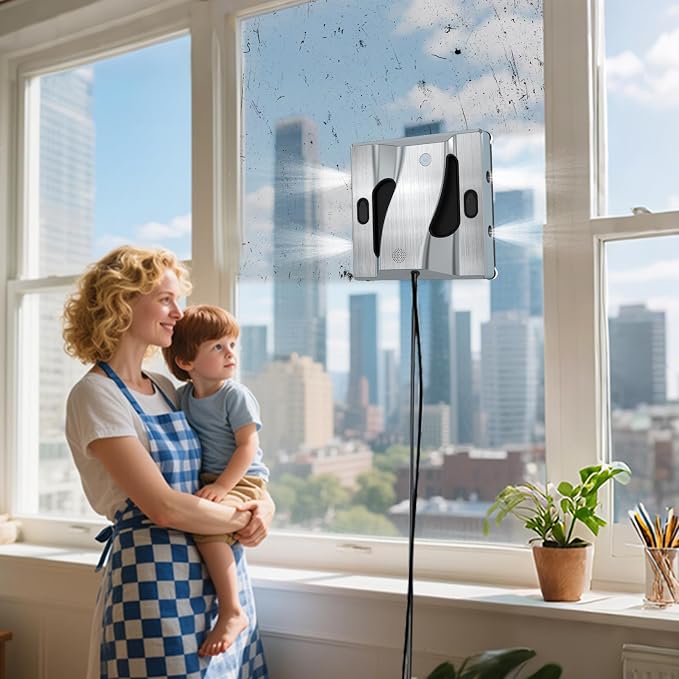 6000Pa Window Cleaning Robot High Suction Power Window Cleaner Robot with 4 Water Spray Intelligent Cleaning Perfect for High-Rise Windows, Glass Doors and Tiles