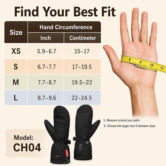 CUEHEAT Heated Gloves, Palm & Back Double Heating, Winter Outdoor Windproof Warm Thick Gloves, Battery-Powered Hand Warmer