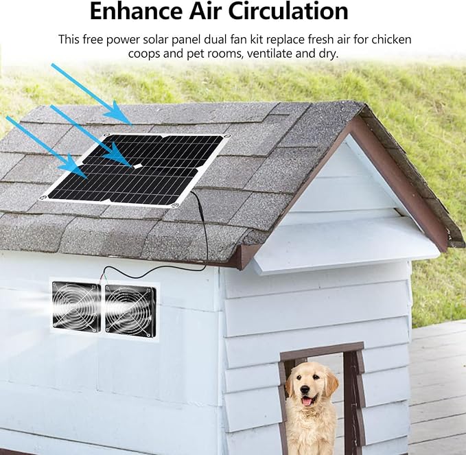 25W Solar Powered Fan for Chicken Coop Greenhouse Shed | Solar Exhaust Fan, Plug Play, Waterproof Ventilation, with On/Off Switch, Strong Airflow, For Dog House, Kennel, Attic, Barn