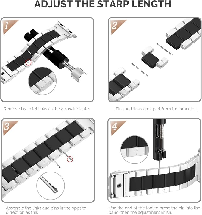 Wearlizer Compatible with Apple Watch Bands 38/40/41/42mm Mens Womens Replacement Strap Silver Stainless Steel & Black Resin Wristband Fashion Metal iWatch Series 11 10 9 8 7 6 5 4 3 SE/Ultra 3 2 1