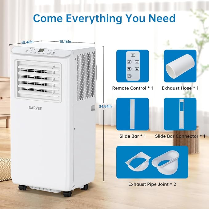 Garvee 10000 BTU Portable Air Conditioner - 3-in-1 Cooling, Dehumidifying & Fan, Cools Rooms Up to 600 Sq.Ft, Quiet Operation with Sleep Mode, 24-Hour Timer, Energy Efficient