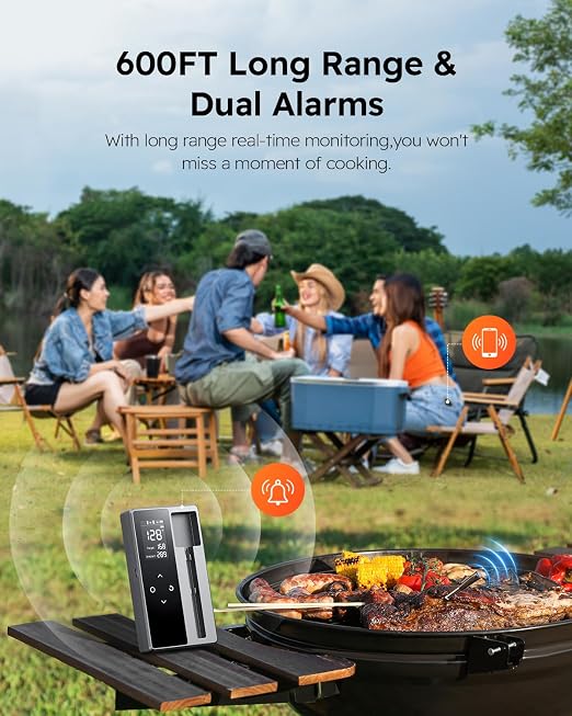 Smart Bluetooth Wireless Meat Thermometer Digital, Standalone Base, 6 Sensors Accuracy, Instant Read Food Thermometer for Kitchen, BBQ, Grill, Oven, Smoker, Grey