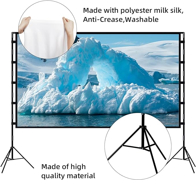TOWOND Projector Screen with Stand, 100 inch Outdoor Projector Screen Portable Indoor Projection Screen 16:9 4K Rear Front Movie Screen with Carry Bag for Home Backyard Theater 100 inch