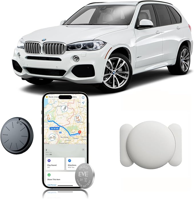 GPS Tracker for Vehicles, 1PCS Real Time Tracker Device for Vehicles Work with Find My (iOS Only), MINI Magnetic Car Tracker Device Hidden, No Monthly Fee, Waterproof, White