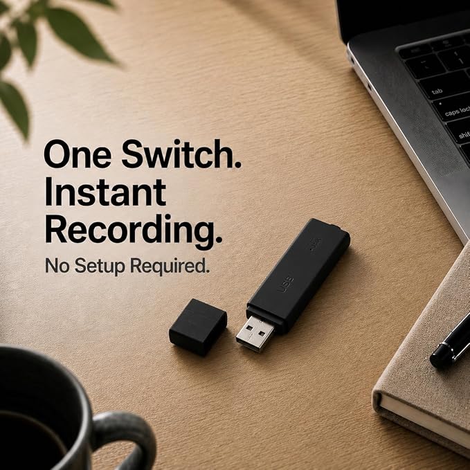 USB Voice Recorder 24 Hours Continuous Recording, 288 Hours Storage Capacity, Easy File Access, Compact for Meetings and Lectures