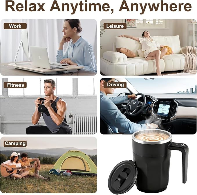 Temperature Display Self Stirring Coffee Mug, Rechargeable Stirring Mug, Automatic Self Stirring Cup with Lid, For Coffee, Milk and Other Beverages, Black