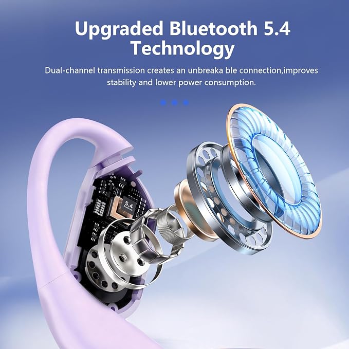 Open Ear Bone Conduction Headphones,,Over Ear Earbuds with Ergonomic Earhook,Bluetooth Headphones 5.4 with Smart Digital Display,50H Playtime AI Translation Earbuds Real Time