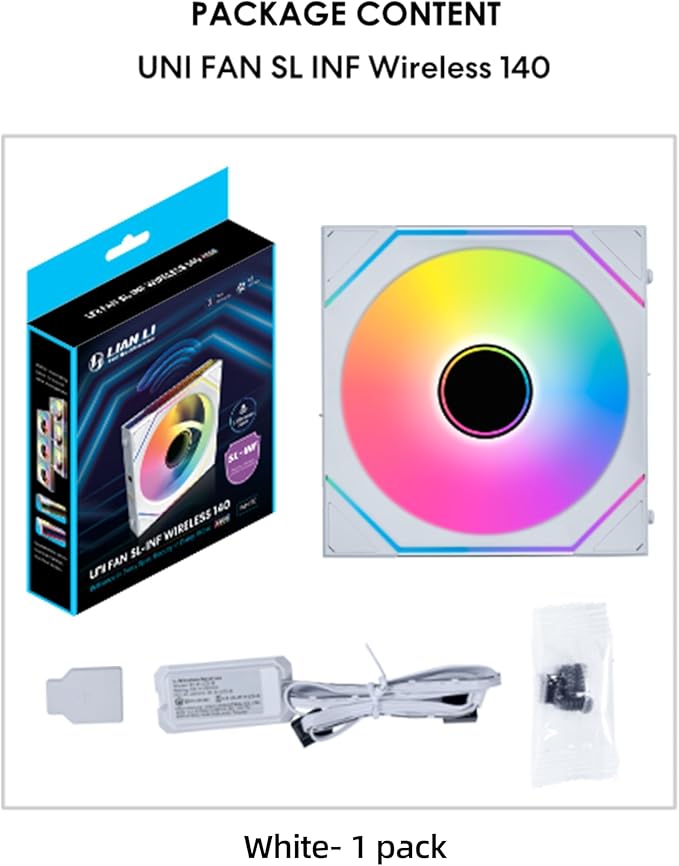 Lian Li UNI Fan SL-Infinity Wireless 140- Single Pack -2.4 GHz Wireless Signal Control-ARGB Fan-Customizable Infinity Mirror Effect-Daisy-Chain Design- Without Controller - White (14SLIN1W1W)
