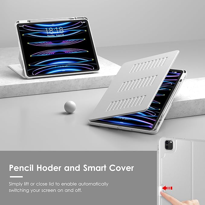 VIKESI Case for iPad Pro 12.9 6th / 5th / 4th / 3rd Generation Case 2022/2021/2020/2018,Multiple Angles Magnetic Stand Cover,Shockproof Soft Back,Pencil Holder,and Auto Sleep/Wake,Gray