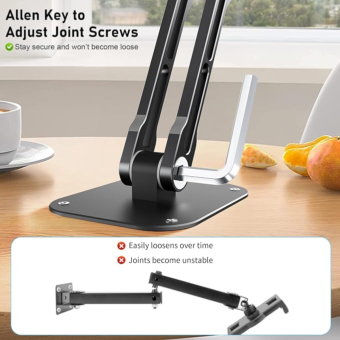 Magnetic iPad Wall Mount, NINEFATICS Aluminum Dual-Arm Tablet Wall Mount Holder, 360° Multi-Angle Adjustable, Foldable Wall iPad Mount for 4.7-15.6" iPad Pro/Air/Mini, Phones & Tablets, Strong Magnets