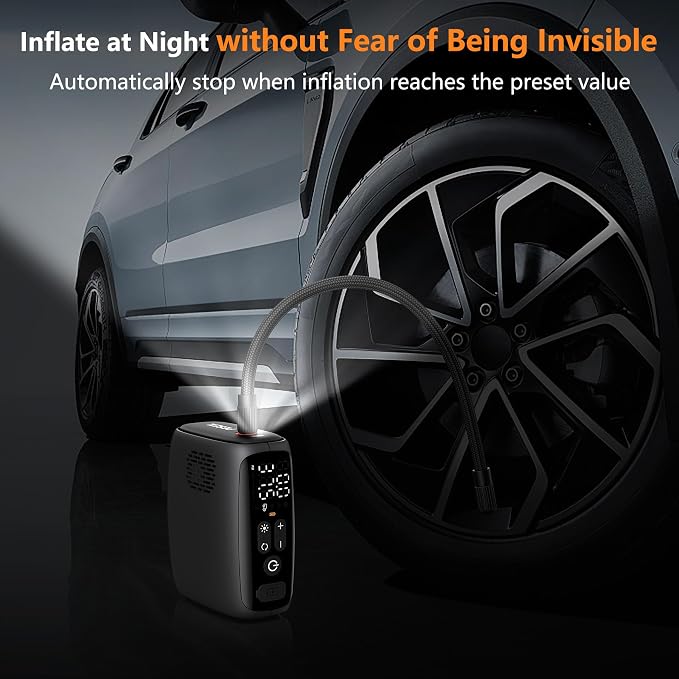 Tire Inflator Portable Air Compressor 150PSI,28 Cylinders 12V Electric Air Compressor,140W Auto Shut-Off with LED Light Air Pump,Portable