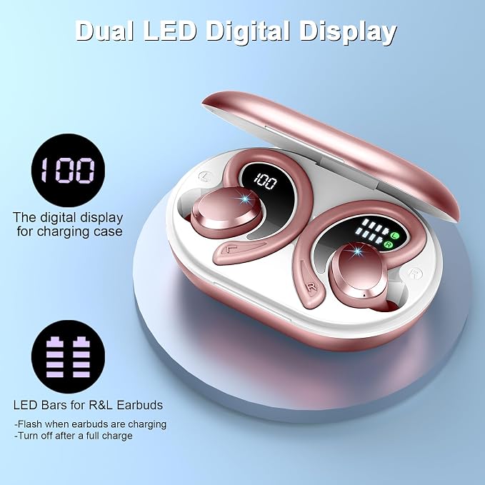 Wireless Earbuds Sport, Bluetooth 5.4 Headphones Bass Hi-Fi Stereo Over Ear Buds, 56Hrs CFZNoise Cancelling Headset with Earhook, IP-X7 Waterproof Earphones Workout Running for Laptop Pad Android iOS