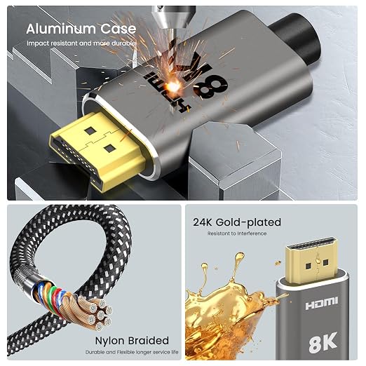 8K DisplayPort to HDMI Cable 8 ft, 8K@60Hz, 4K@240Hz, Nylon Braided, Unidirectional DisplayPort 1.4 Source to HDMI 2.1 Display, DP to HDMI Compatible with PC, Dell, AMD, Lenovo, Monitor, HP