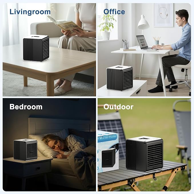 Portable Mini Personal Fan with Remote,BIESQYA 3-in-1 Small Ac Unit Cooler, 3 Speed USB Powered Desk Air Conditioner,Swamp Evaporative Windowless Humidifier for Room Office Camping Car, Black