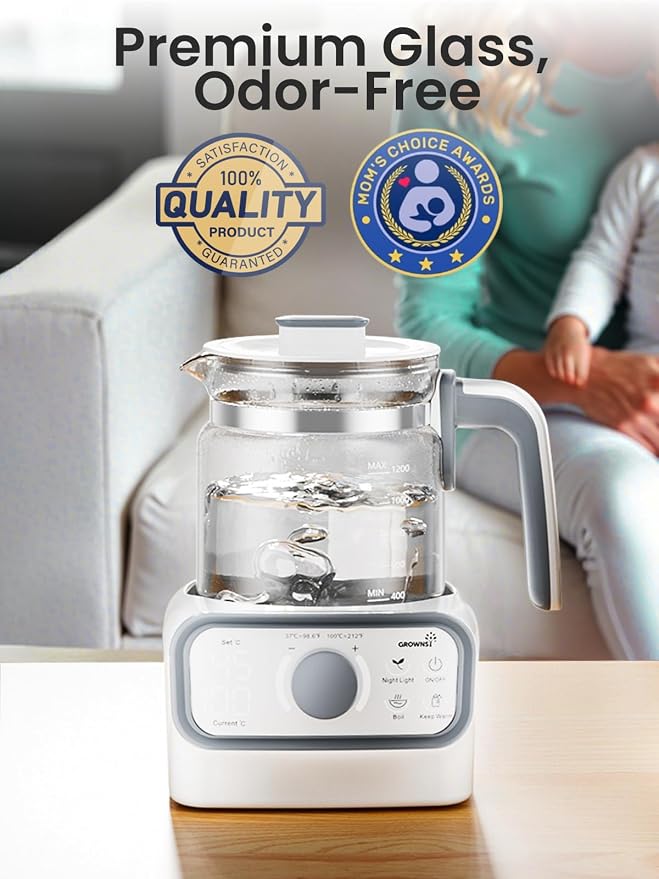 GROWNSY Baby Instant Warmer, Glass Water Boiler with Accurate Temperature Control for Formula, Coffee and Tea, 1.2 Liter Electric Kettle with LCD Display and Timer