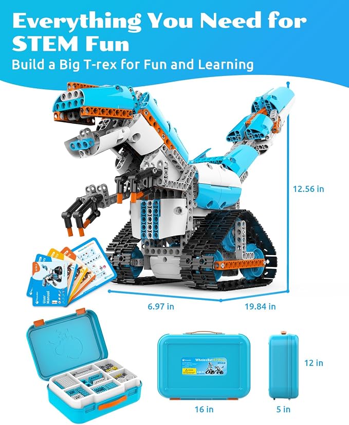 WhalesBot E7 Pro Coding & Remote Control Robot Kit for Kids 8+, Scratch & Modular Programming, Educational Engineering Science Toy Set with Smart Controller/Sensors/Motors for Kids Ages 8-12, 12-16