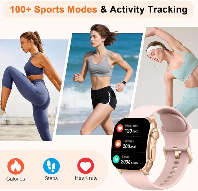 Smart Watch, 2.01" AMOLED Curved Touchscreen Fitness Watch for Women, IP68 Waterproof, 24/7 Heart Rate/Sleep Monitor, Fitness Tracker with Pedometer, 120+ Sports Modes, Smartwatch for Android iOS Pink