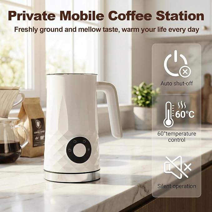 Milk Frother and Steamer, 4 in 1 Electric Milk Frother, 11.8oz Automatic Hot and Cold Foam Maker and Milk Warmer for Latte, Cappuccino, Hot Chocolate, Dishwasher Safe