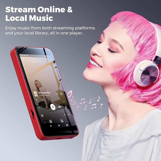 160GB innioasis G5 MP3 Player with Bluetooth and WiFi, MP3 Player with Spotify, Spotify Kids, Pandora, Play Store, Parental Manager App, Calm, 4" HD Full Touch Screen MP4 Music Player for Kids (Red)
