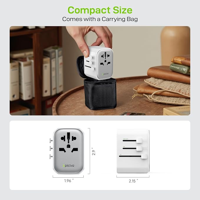 EPICKA Pulse 45W International Power Adapter, Universal Travel Adapter with PD Fast Charging, 5-Port (1 AC/2 USB-A/2 USB-C) European Travel Plug Adapter, Travel Essentials (White)