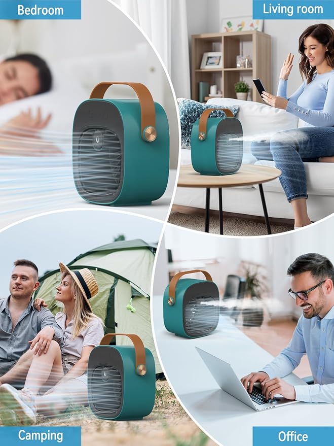 Portable Air Conditioner -5200mAh Rechargeable Mini Air Conditioner with 3 Speed Settings, 5-10 Hours Runtime,Quiet Desk Cooling Fan, Personal Air Cooler for Home, Bedroom, Travel, Office, Outdoor