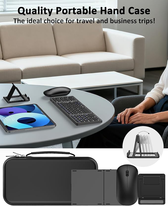 Foldable Keyboard and Mouse, Folding Wireless Keyboard Mouse Combo with Portable Case, Rechargeable 2.4G Wireless+Bluetooth Multi-Device Combo for Windows, iOS, Android, macOS PC/Laptop/Tablet