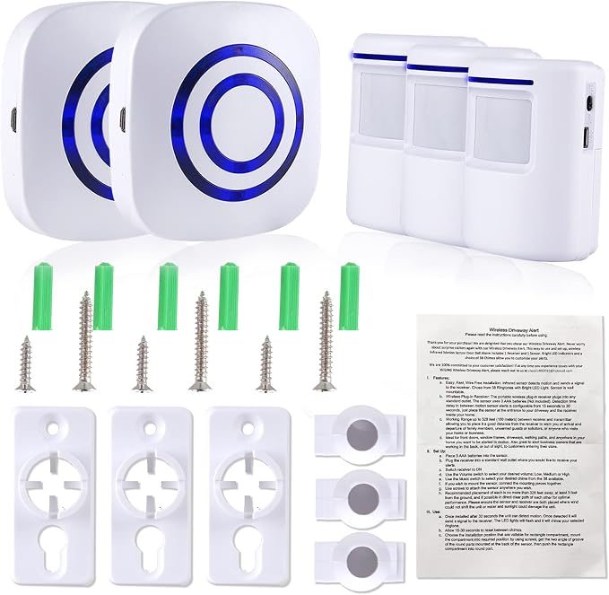 Motion Sensor Alarm - Seanme Wireless Driveway Alarm 100m Long Distance Signal Transmission, Home Security Alarm System Motion Sensor Doorbell with 38 Chime Tunes, 4 Volume Levels
