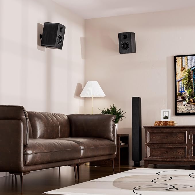 RIOWOIS Passive Bookshelf Speakers for Record Player, Stereo Speakers with 4 Inch Woofer and Silk Dome Horn Tweeter for Turntable, Surround Sound System,PC and TV, Wall Mountable.