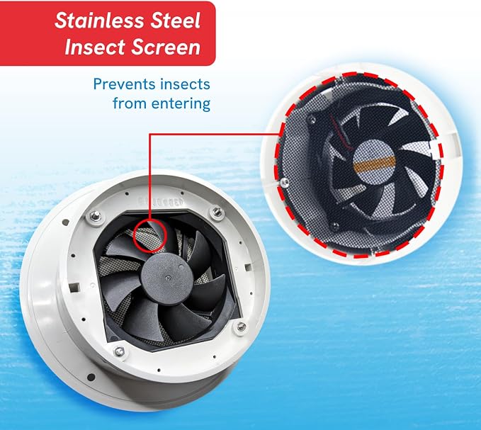 Pactrade Marine RV Roof Vent Fan - Quiet, Weatherproof 12V Exhaust Fan for Sheds, Trailers, Campers, & More | Odor & Moisture Control | Easy Install, Low-Profile, White (12V)