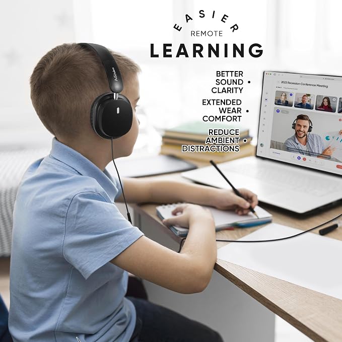 Kids Headphones Bulk 5 Pack for School, HD Mic Stereo Sound Over-Ear Headphones for Classroom, Comfortable Fit, Foldable, 3.5mm Jack Wired Headphones for Kids ipad Tablets Computer Travel