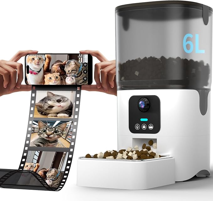 PAPIFEED 5G Automatic Cat Feeder with Camera, 1080P HD Video with Night Vision, Automatic cat Food Dispenser with Two-Way Audio, Detachable for Easy Clean, 1-30 Meals Per Day for 2 Pet (6L/25 Cup)