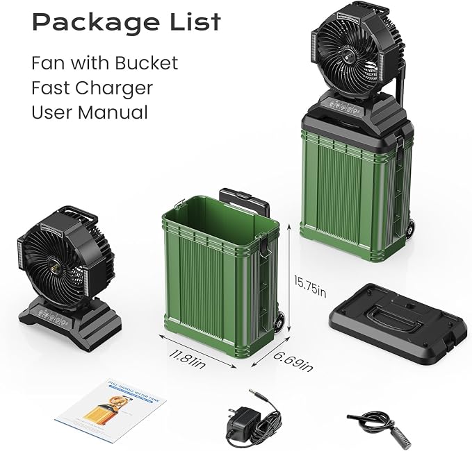 4 Gal Large Misting Bucket Fan Portable, 40000mAh Rechargeable Mister Fan with Retractable Handle & Oscillating Camping Fan for Patio/Beach/Fishing/Golf/Travel Essentials