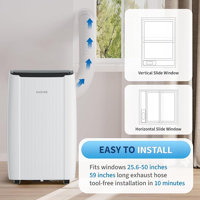 Garvee 12000 BTU Portable Air Conditioner, Portable AC Unit with Dehumidifier, Fan and Remote Control, Energy Efficient Indoor AC Conditioner for Rooms Up to 550 Sq. ft., White