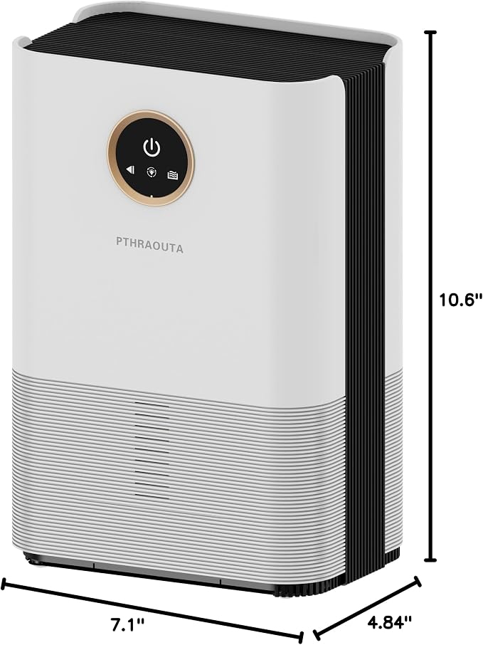 PTHRAOUTA Dehumidifier for Room for Home, (850 sq.ft) Small Dehumidifiers with Drain Hose, Safe Drainage Auto-off Odor Removal 2 Duak-Core Portable Mini Deshumificador Bathroom RV, 50 OZ Water Tank